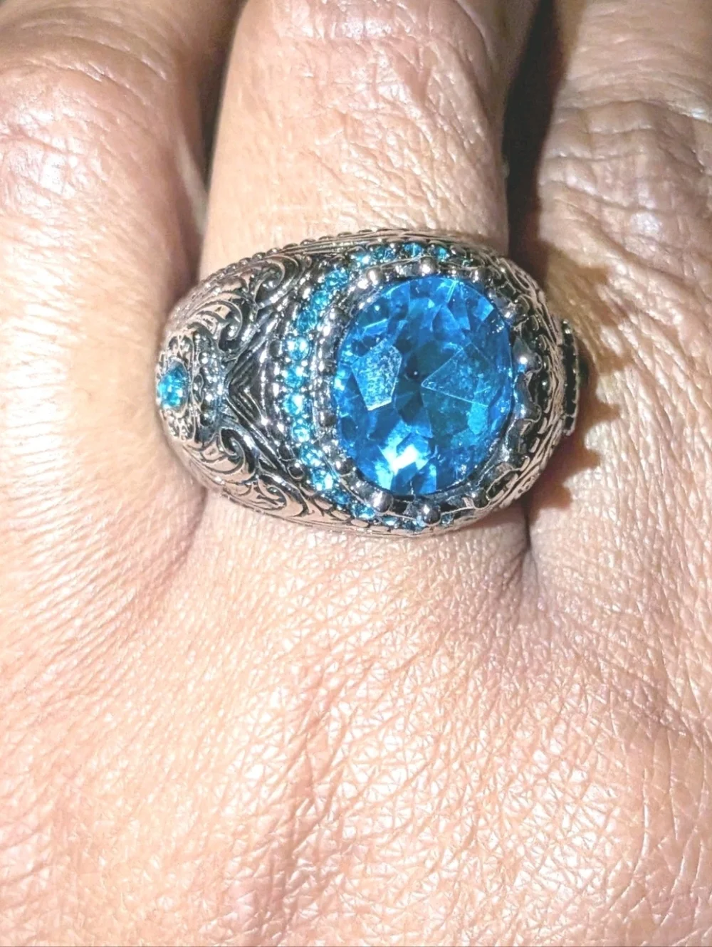 Men's Turkish Vintage Style Ring Silver Plated 5 Ct Lab-Created Sapphire Sz 10